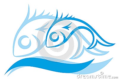 Logo of blue small fishes. Vector Illustration