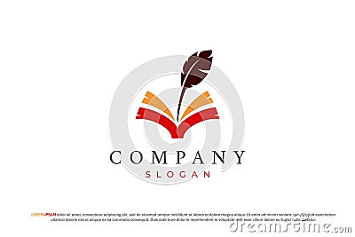 logo book and quill feather knowledge education Stock Photo