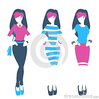 Logo for boutique, clothing store, online shop with standing woman Vector Illustration