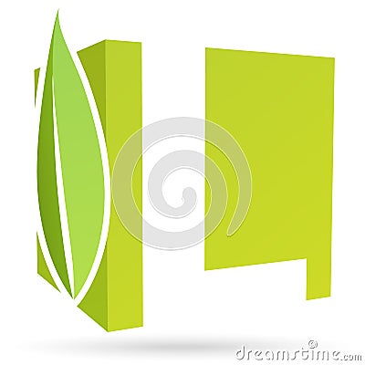 Box font L with leaf color green Vector Illustration