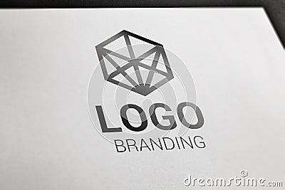 Logo branding concept on white paper. Profesional logo design company presentation Stock Photo