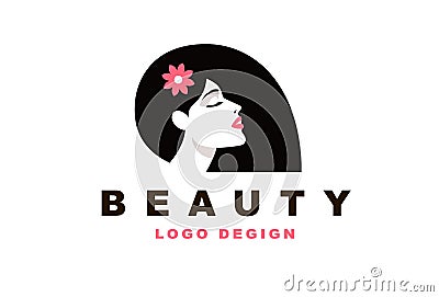 Logo brunette girl, Barber and fashion Vector Illustration