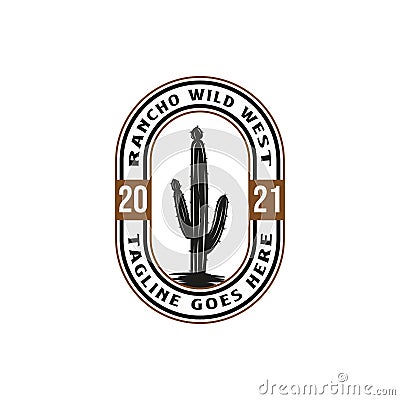 Vintage Retro Cactus Logo. Wild West Cowboy Ranch. Premium and Luxury Logo Vector Illustration