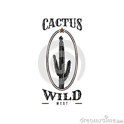 Vintage Retro Cactus Logo. Wild West Cowboy Ranch. Premium and Luxury Logo Vector Illustration