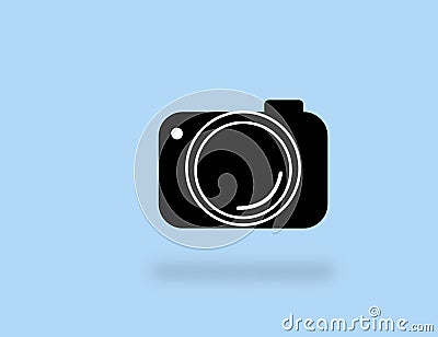Black camera logo on blue background Stock Photo