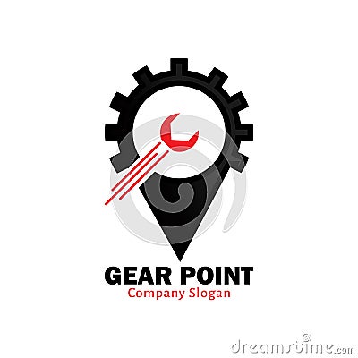 Gear point logo for repair place Vector Illustration