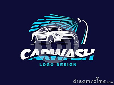 Logo car wash on dark background. Vector Illustration