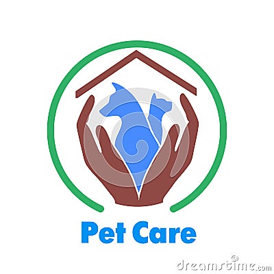 Logo care of animals, symbol of protection of vagrant animals. Vector Illustration