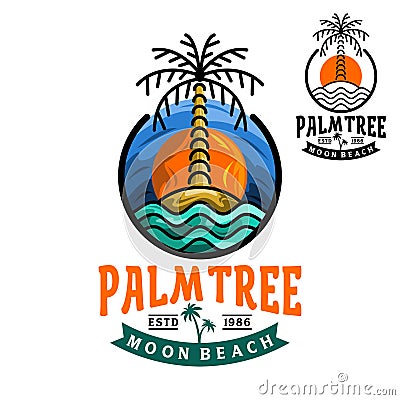 Logo Palm Tree Beach circle Vector Illustration