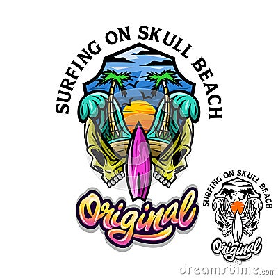 Logo Surfing Skull Beach Vector Illustration