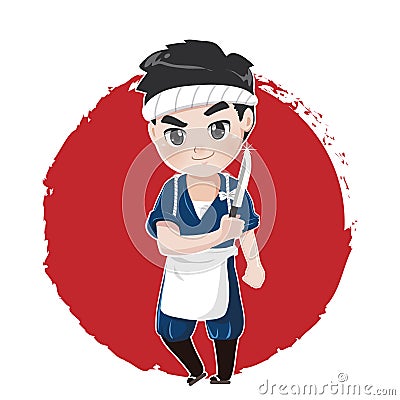 Logo character japan chef with knife. Vector Illustration