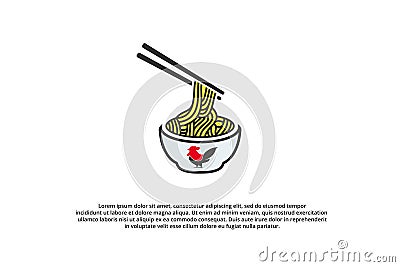 logo chicken bowl noodle rooster Vector Illustration