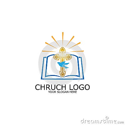 logo church.christian symbol,the bible and the cross of jesus christ-vector Vector Illustration
