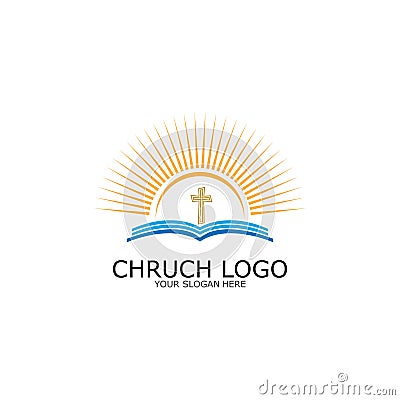 logo church.christian symbol,the bible and the cross of jesus christ-vector Vector Illustration