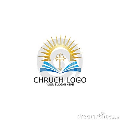 logo church.christian symbol,the bible and the cross of jesus christ-vector Vector Illustration