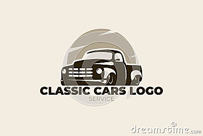Retro car vector logo, hot rod Stock Photo