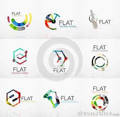 Logo collection - abstract minimalistic linear flat design. Business hi-tech geometric symbols, multicolored segments Vector Illustration