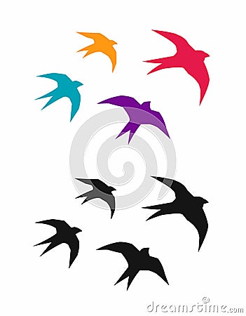 Logo colorful birds swallows silhouette flying. Vector illustration Cartoon Illustration