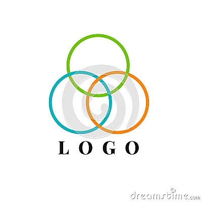 Collaborative logo concept between three thin circular lines Stock Photo