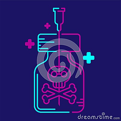 Logo covid-19 vaccine Crossbones symbol in bottle and Syringe Tip with cross icon, Vaccination problem risk dead concept design Vector Illustration