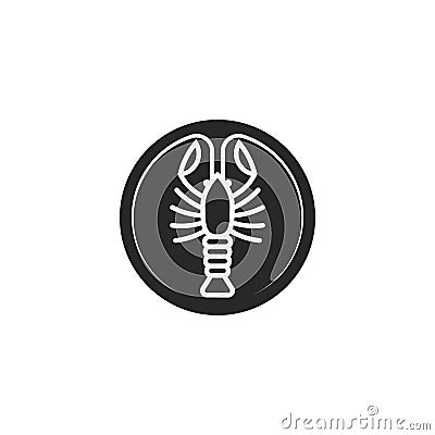 Logo crayfish of round shape icon, lobster silhouette in thin lines minimalist style, emblem for the menu or cancer zodiac sign Vector Illustration