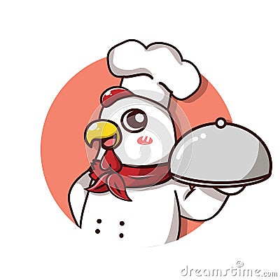 Chef chicken smile hold dish Vector Illustration