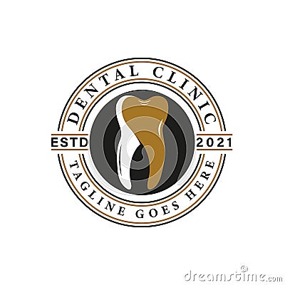 Retro Vintage Style for Dentist Logo Design. With teeth icons in gold, black and white colors. Premium and Luxury Logo Vector Illustration