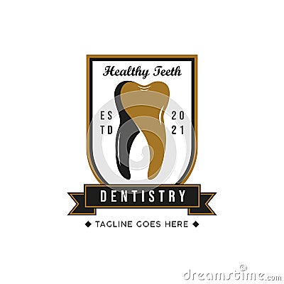 Retro Vintage Style for Dentist Logo Design. With teeth icons in gold, black and white colors. Premium and Luxury Logo Vector Illustration