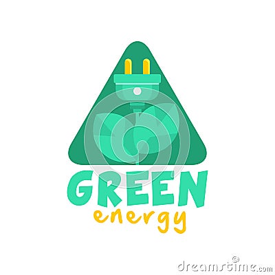 Logo design with abstract plant with leaves and electric plug instead of flower. Green and yellow alternative pure Vector Illustration