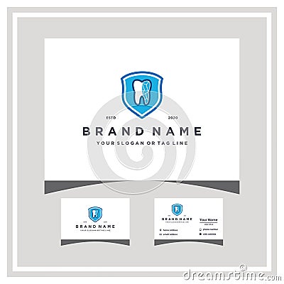 logo design concept dental shield and business card vector Stock Photo