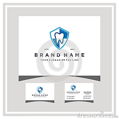 logo design concept dental shield and business card vector Stock Photo