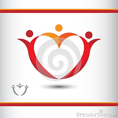 Logo Design. Figures representing parents and child in a single continuous line in a shape of a heart Stock Photo