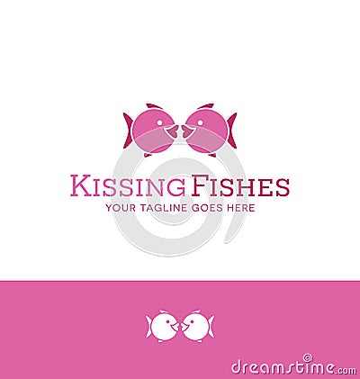 Logo design of 2 iconic fishes kissing Vector Illustration
