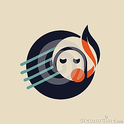 Logo design for a restaurant depicting a face with expressive features, Express the emotion of a melancholic melody through Vector Illustration