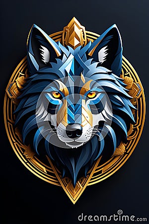 A logo design for technology group of wolf, with dark fur and golden eyes, fantasy art, awesome, animal Stock Photo