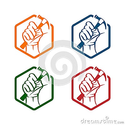 Creative abstract hand holding hammer vector Vector Illustration