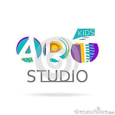 Logo design template for kids art studio, gallery, school of the arts. Creative art logo isolated on white. Vector illustration. Vector Illustration