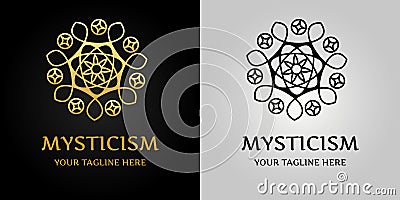 Logo design template vector graphic branding element. Logo element in mystical style, sun, spiral stars. Flower icon. Vector Illustration