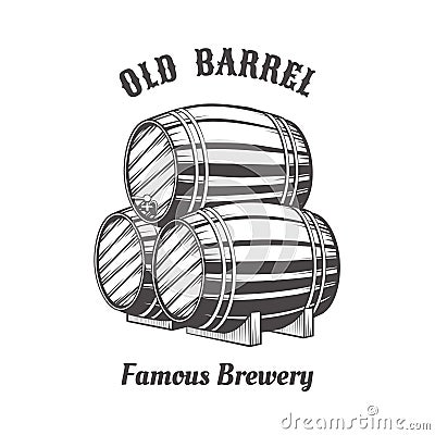 Logo design with wooden beer barrels Vector Illustration