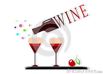 Logo a dessert and a bottle with wine. Vector Illustration