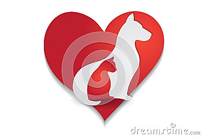 Logo dog and cat silhouette love heart shape icon vector image Vector Illustration
