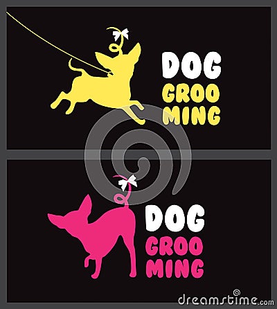 Logo for dog hair salon. Dog beauty salon. Pet grooming salon. Vector dog silhouette. Vector Illustration