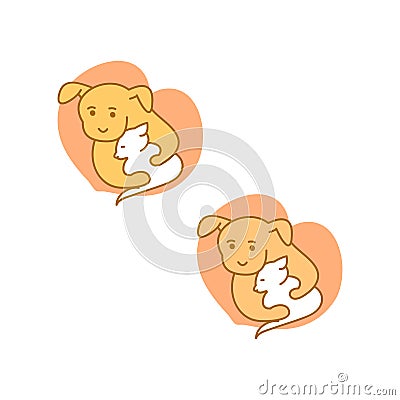 Logo dog hugging cat Vector Illustration