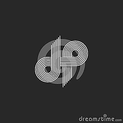 Logo DP letter monogram, offset thin line style, overlapping design element, D and P pair symbol, linear emblem template Vector Illustration