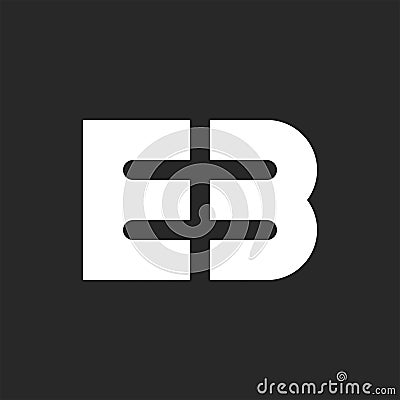 Logo EB initials modern monogram stylish bold font, linked two white letters E and B on the black for tech business or wedding Vector Illustration