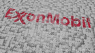 Logo of EXXON MOBIL being made with puzzle pieces, editorial 3D rendering Editorial Stock Photo