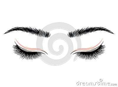 Logo eyelashes. The eyes of the girl with makeup. Vector illustration of eyebrows and eyelashes. Figure for a beauty Vector Illustration