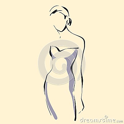 Logo fashion illustration, contour figure of woman, line art, female outline sign Vector Illustration