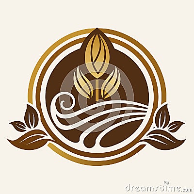 A logo featuring brown and white colors, designed with stylized leaves for a gourmet chocolate brand, An elegant logo for a Vector Illustration