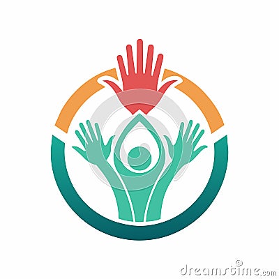 A logo featuring hands and a person holding a flower, symbolizing help and support, A symbol for a volunteer group that showcases Vector Illustration